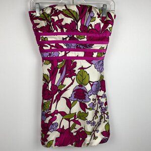 Badgley Mischka formal Silk Strapless Mini Magenta Pink Floral